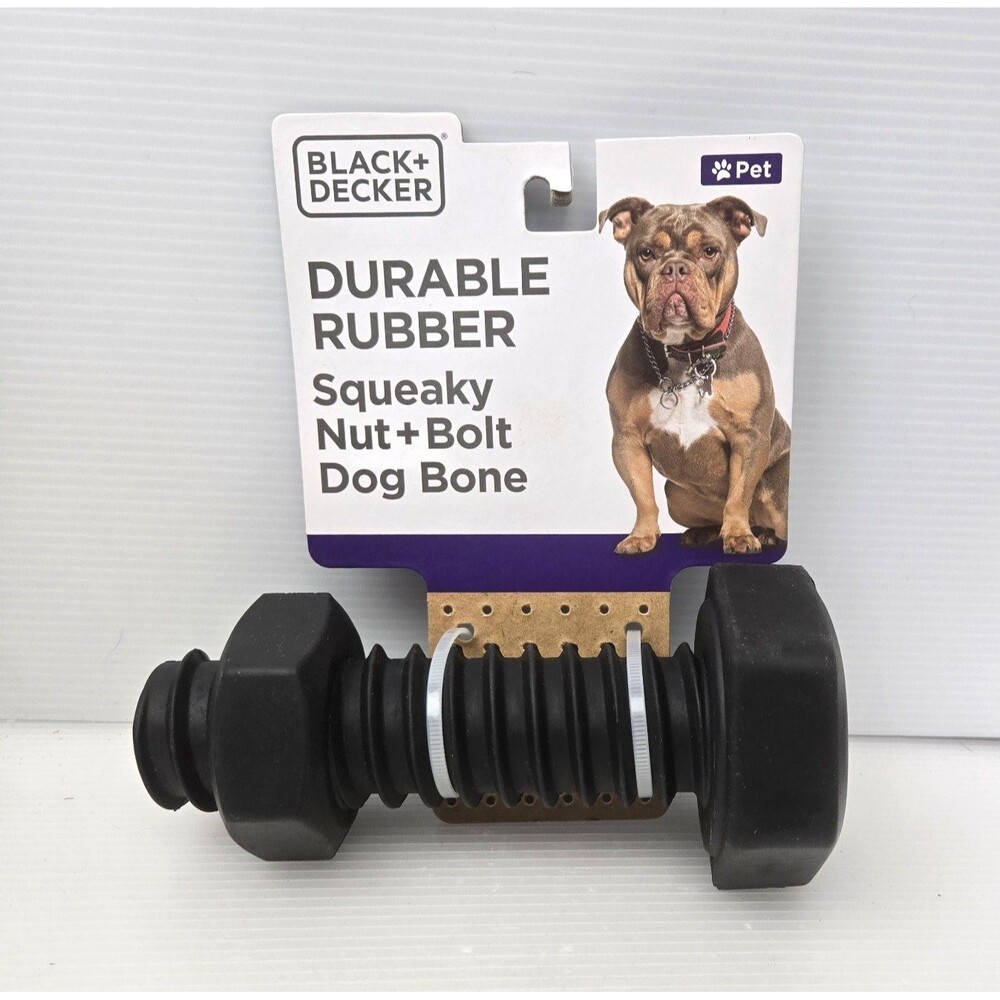 Black & Decker 6.5" Durable Hard Rubber Squeaky Nut & Bolt Dog Bone Toy NWT